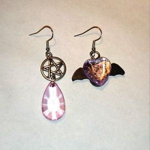 NEW Vampire Witch Punk Black Wicca Bat Satanic Pentagram Dangle Drop Heart Emo